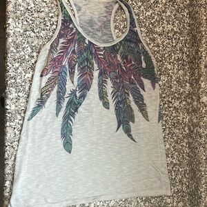 Multicolor feather thick strap tank top